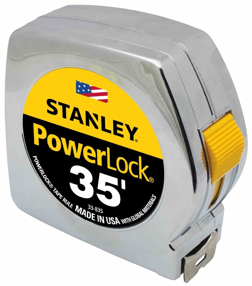 STANLEY PowerLock 35ft tape markings shown for precise framing tasks.