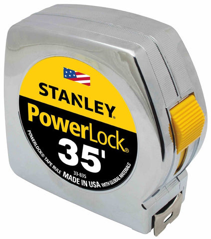 STANLEY PowerLock 35ft tape markings shown for precise framing tasks.