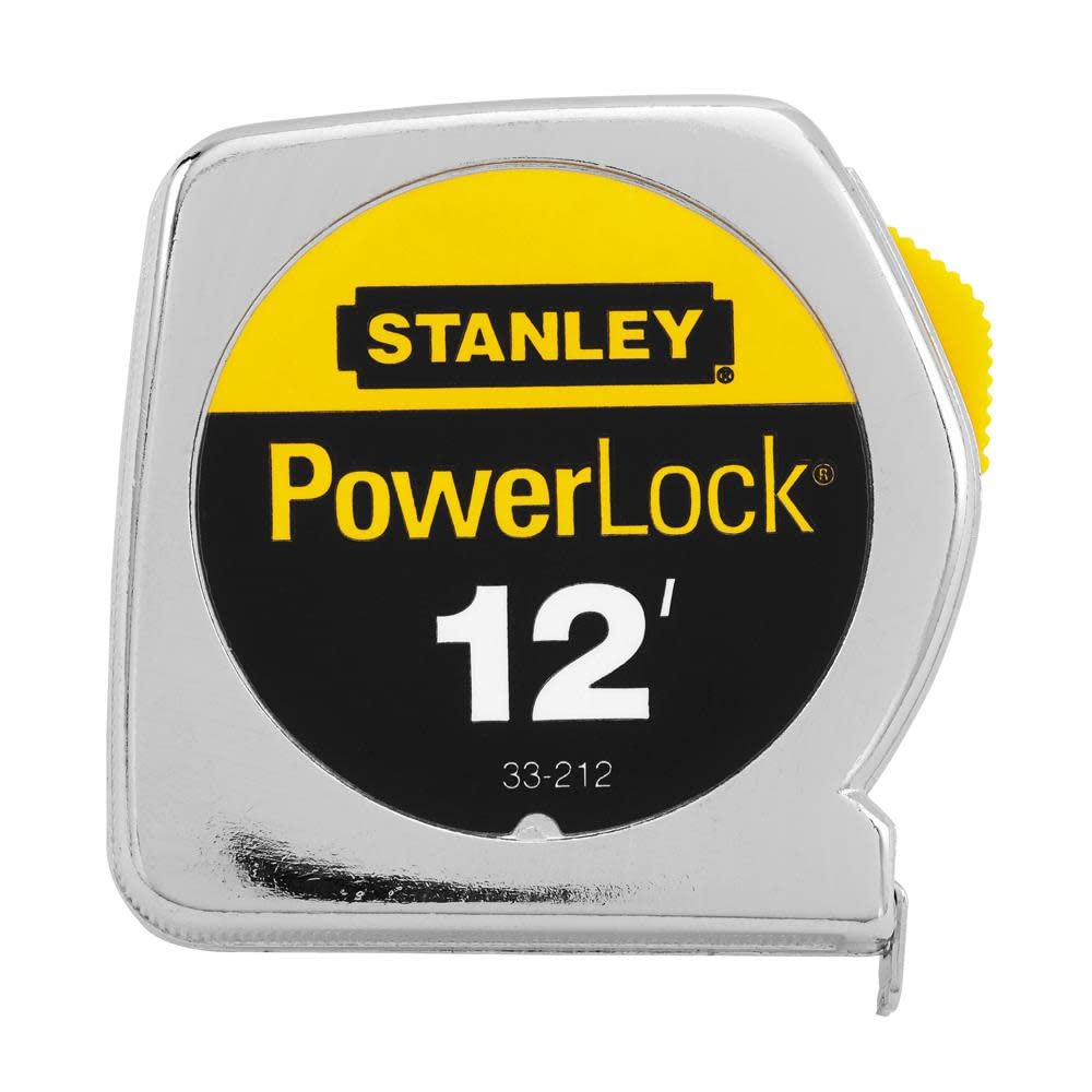 STANLEY PowerLock 12 ft cast-metal case protecting the tool on heavy-duty jobs.
