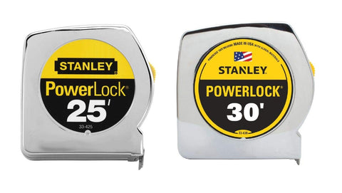 Stanley PowerLock tape measure in chrome finish delivers precise measurements for DIY tasks.