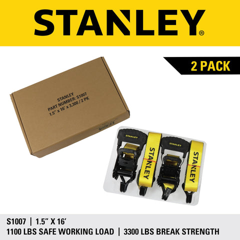 STANLEY logo on strap reinforces brand recognition for tool reliability.