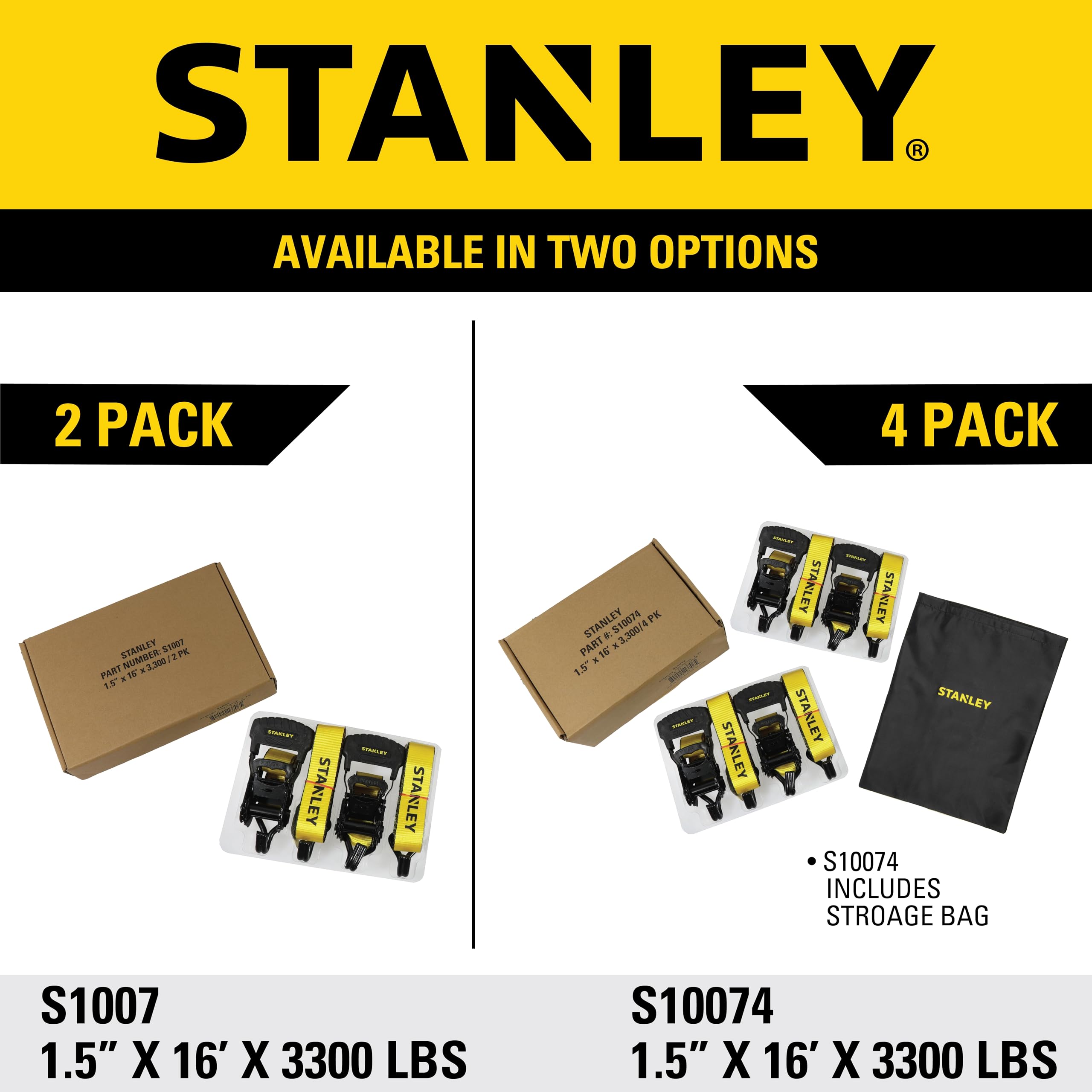 STANLEY S1007 bright yellow strap improves visibility during loading.
