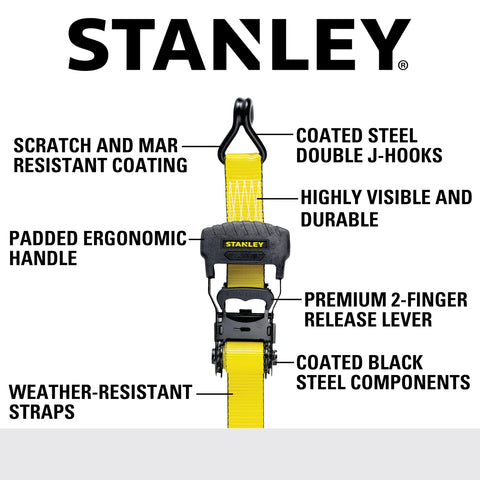 STANLEY S1007 ratchet-handle ergonomic grip for comfortable tensioning.