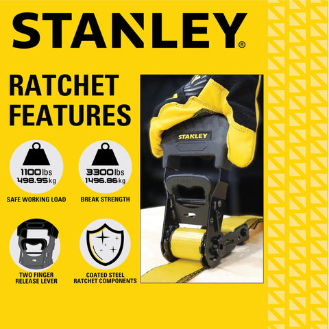 STANLEY S1007 webbing shows 1 ft to 16 ft scale for easy adjustment.