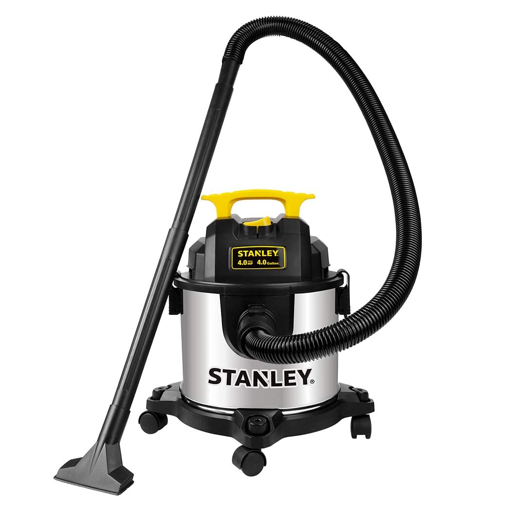 STANLEY SL18301-4B wet/dry vacuum tank highlights 4-gallon stainless steel capacity for tough messes