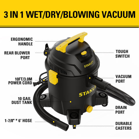 STANLEY SL18701P-10A 10-gallon tank emphasizes large capacity for big messes