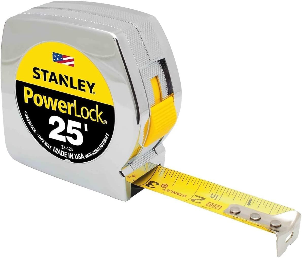 STANLEY MEASR extends to 25 ft for carpentry tasks and layouts.