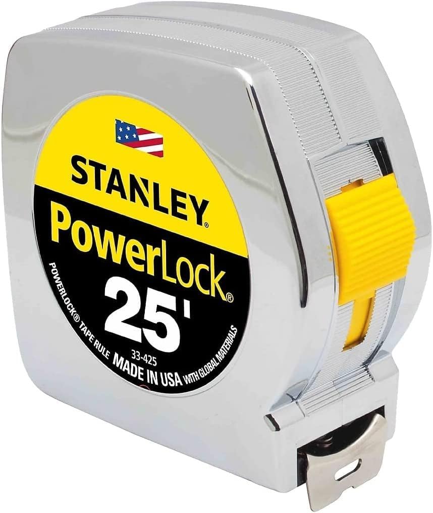 STANLEY Tape MEASR 1x25 PWRLOCK blade locked for accuracy during measurements.