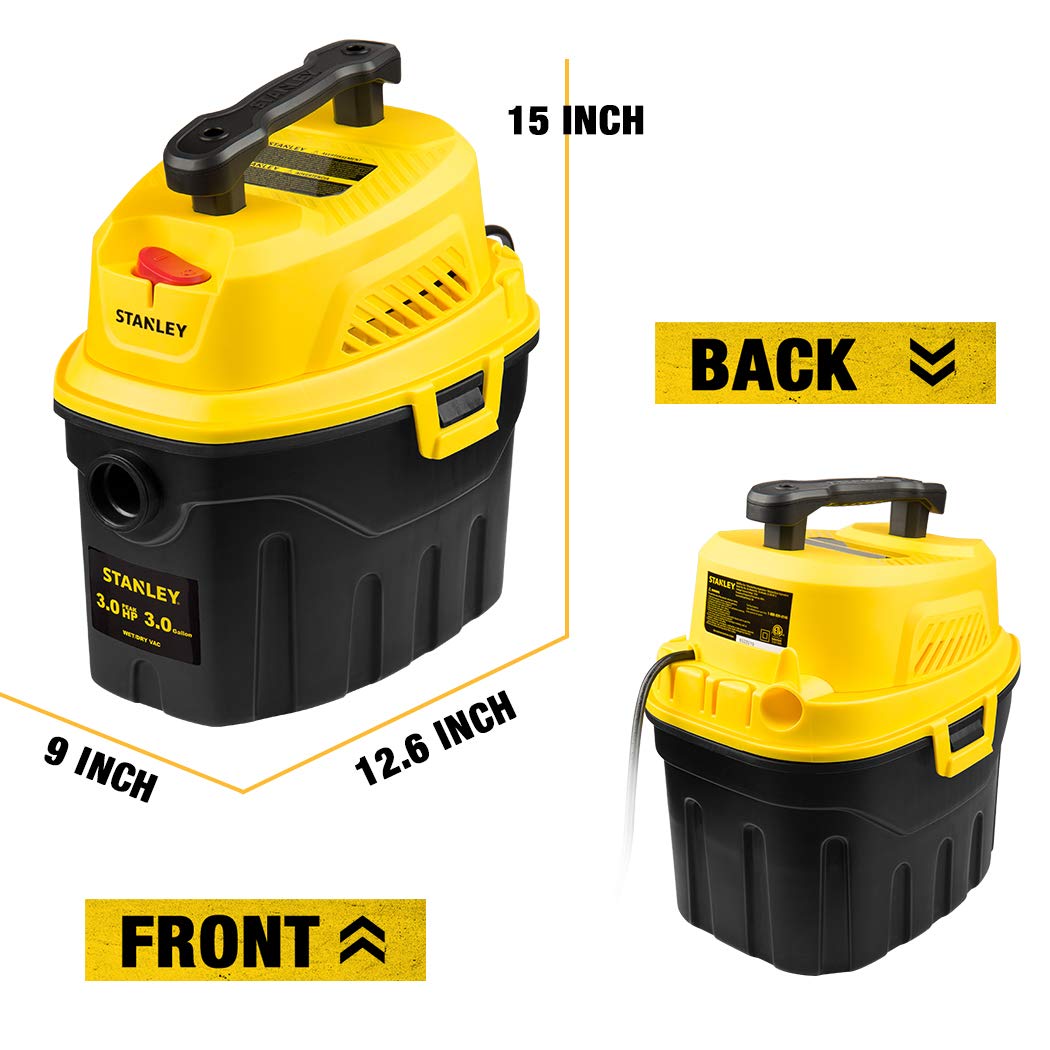 Stanley wet/dry vac side profile highlighting compact design for tight spaces