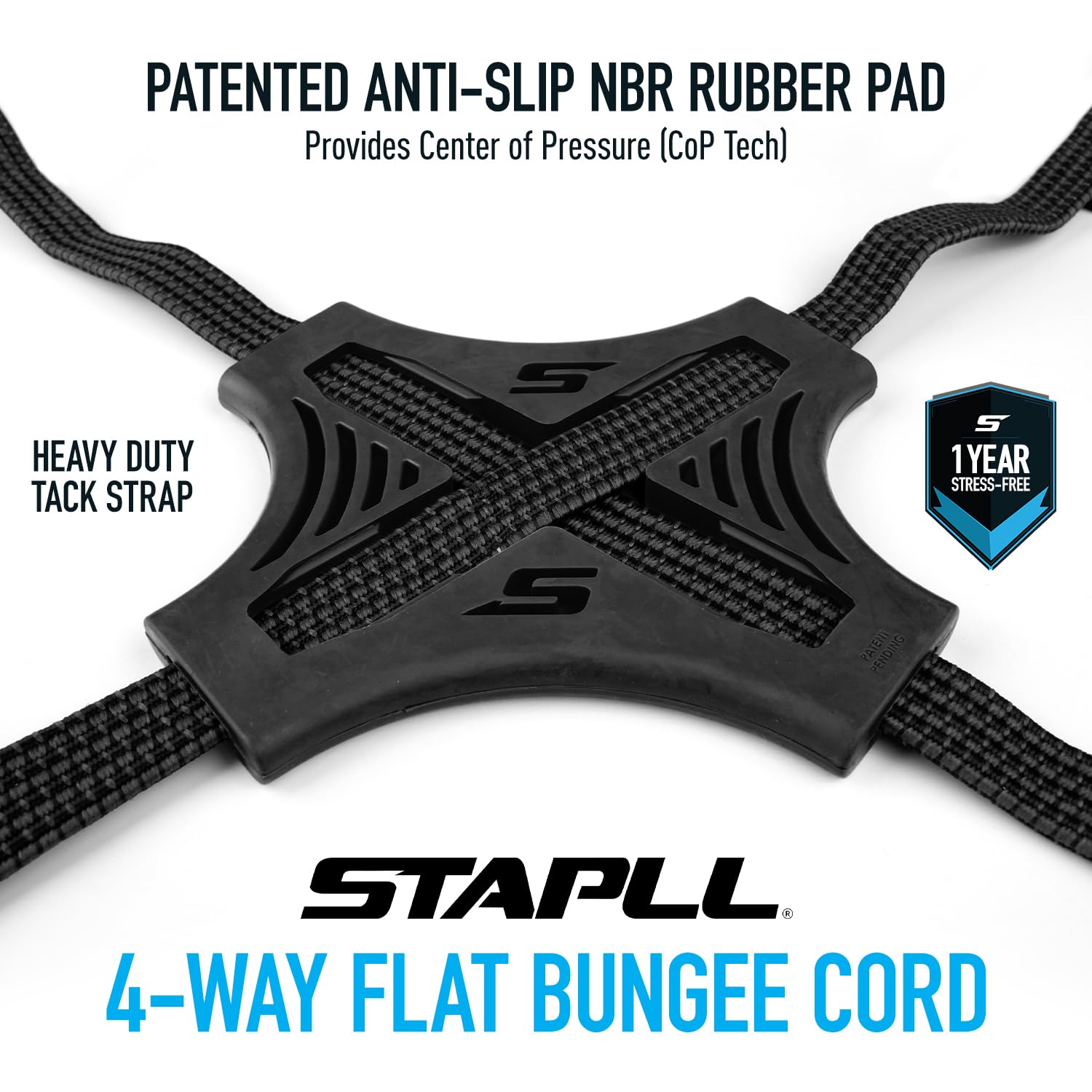 STAPLL non-slip rubber pad grip enhances stability during tie-downs.