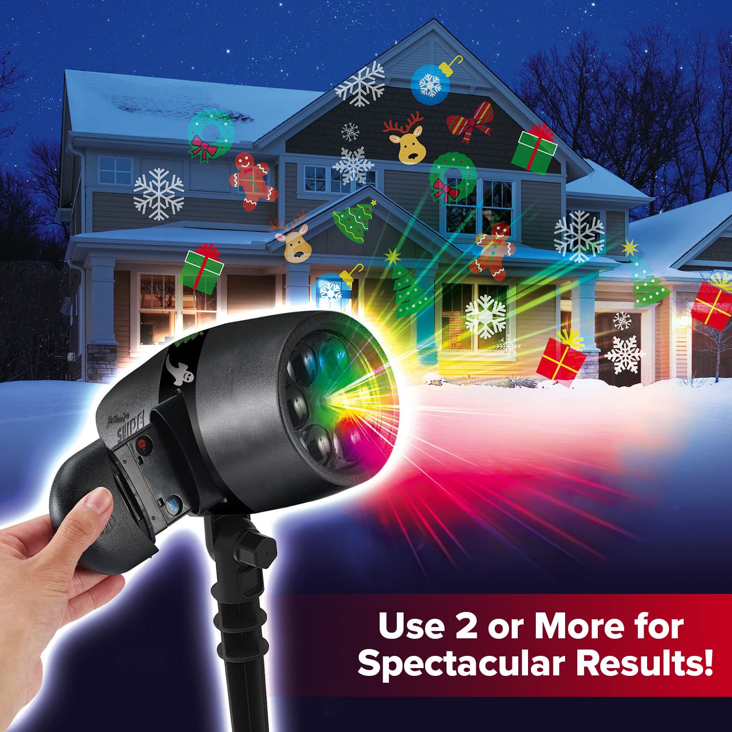 Star Shower Slide Show lawn stake enables precise outdoor placement
