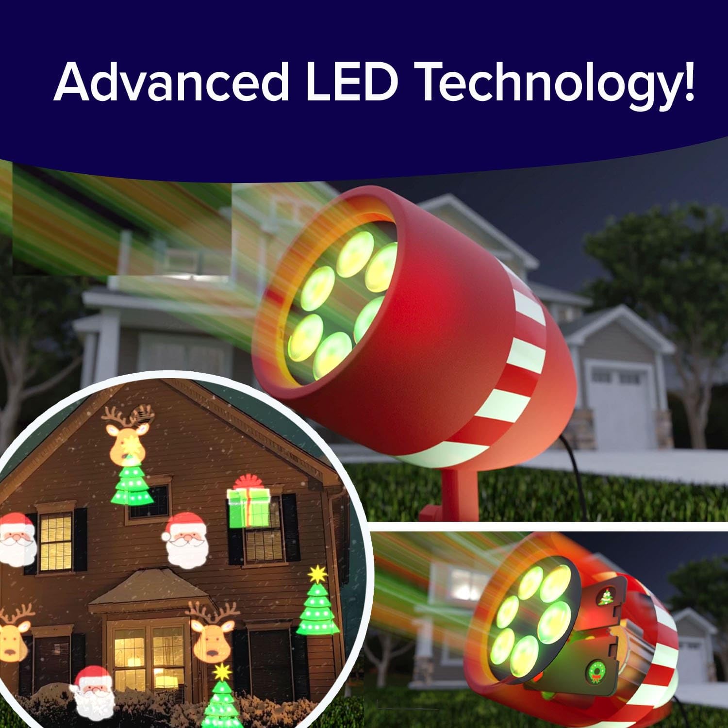 Star Shower Slide Show LED colors illuminate festive holiday scenes vividly