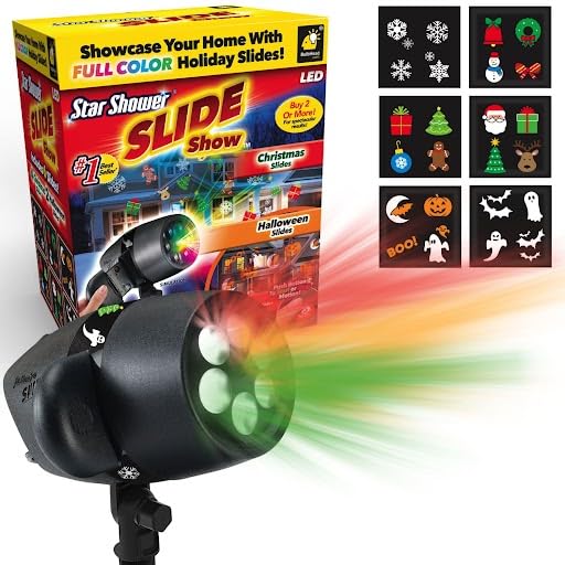 Star Shower Slide Show outdoor projection showcases vibrant holiday visuals for curb appeal