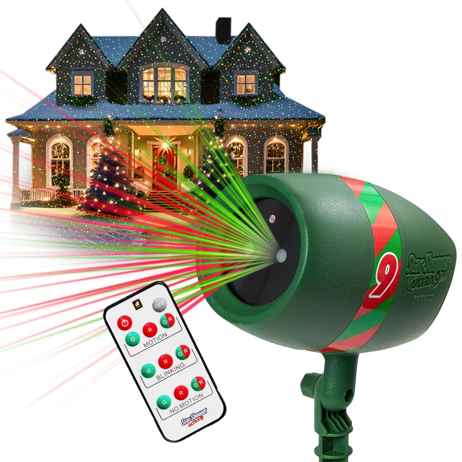 Star Shower Ultra 9 exterior laser projection for instant curb appeal.