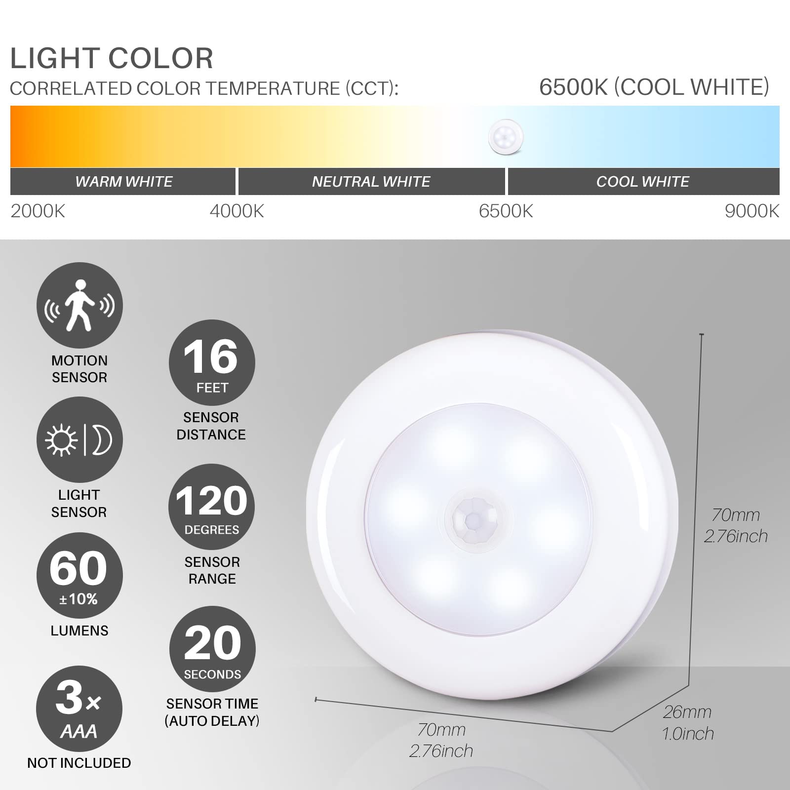 STAR-SPANGLED compact puck light for drawers and small spaces with easy adhesive install.