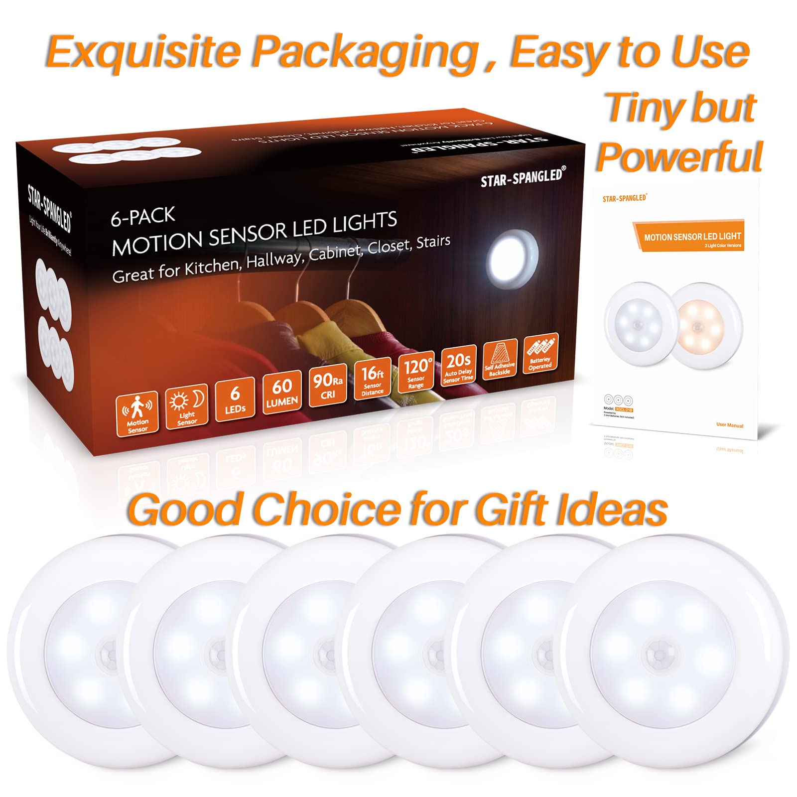 STAR-SPANGLED battery operated puck light, convenient for any indoor space.