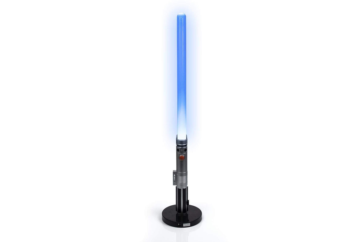 Star Wars Luke Skywalker Lightsaber LED lamp on display shelf with ambient blue glow