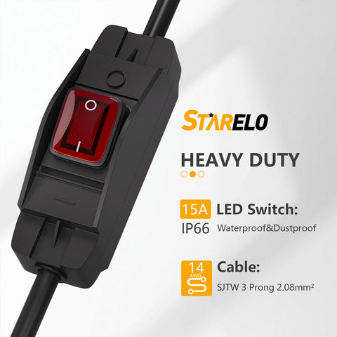 STARELO 3-prong grounded plug ensures a secure 125V connection.