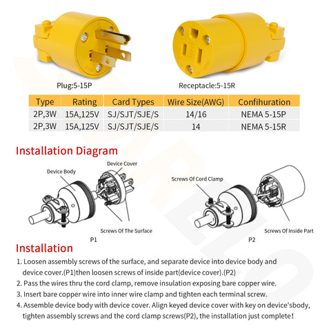 STARELO adjustable rear cord clamp supports SJT 16/14 wires for versatility.