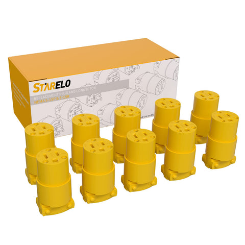 STARELO connector end with yellow shell for reliable 125V 15A appliance connections.