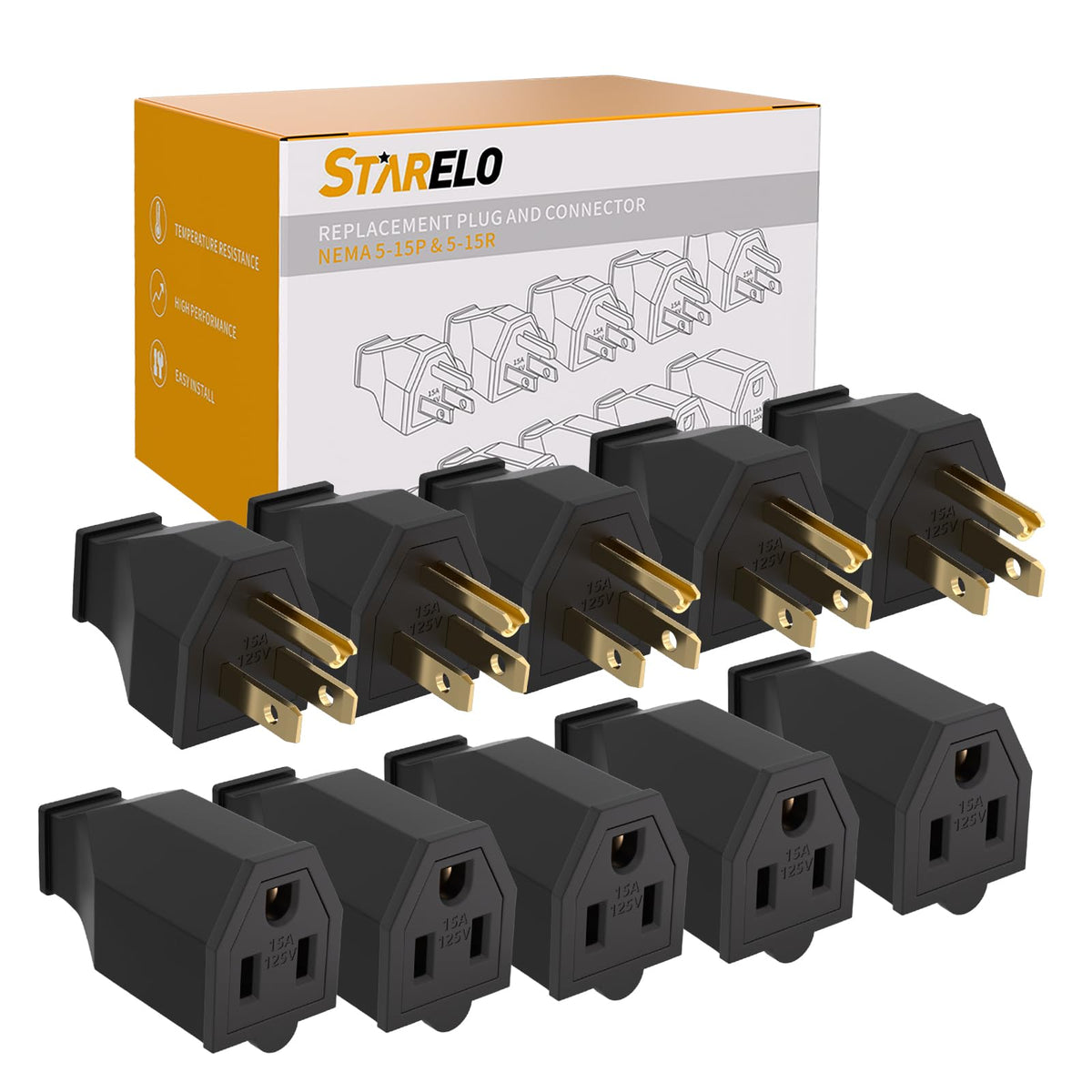 STARELO extension ends 125V 15A straight-blade set for quick appliance end replacement