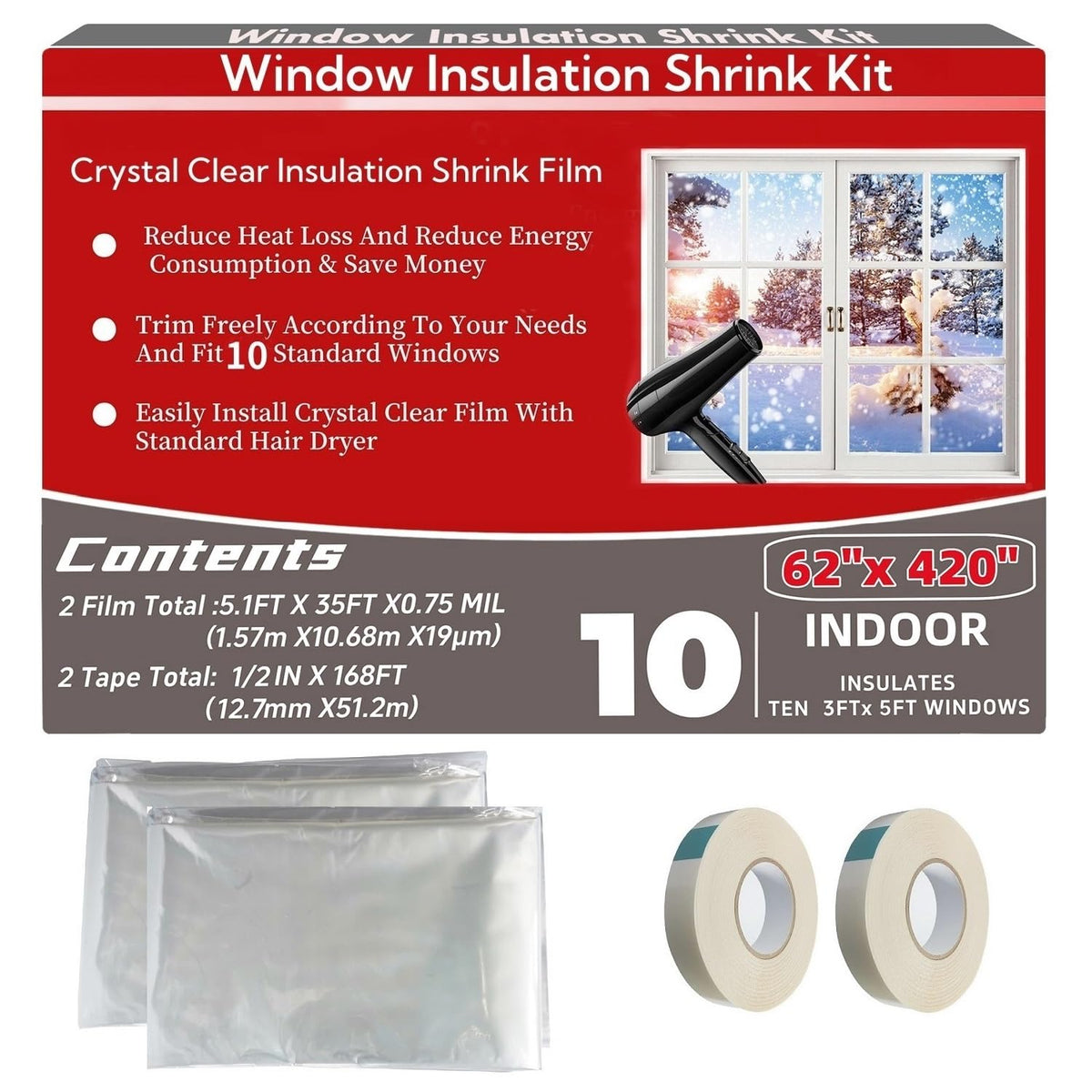 StarJungle window insulation film roll provides crystal-clear coverage to reduce drafts.