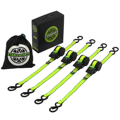 STARLEAPARTS retractable ratchet strap extended for quick hauling on the job.