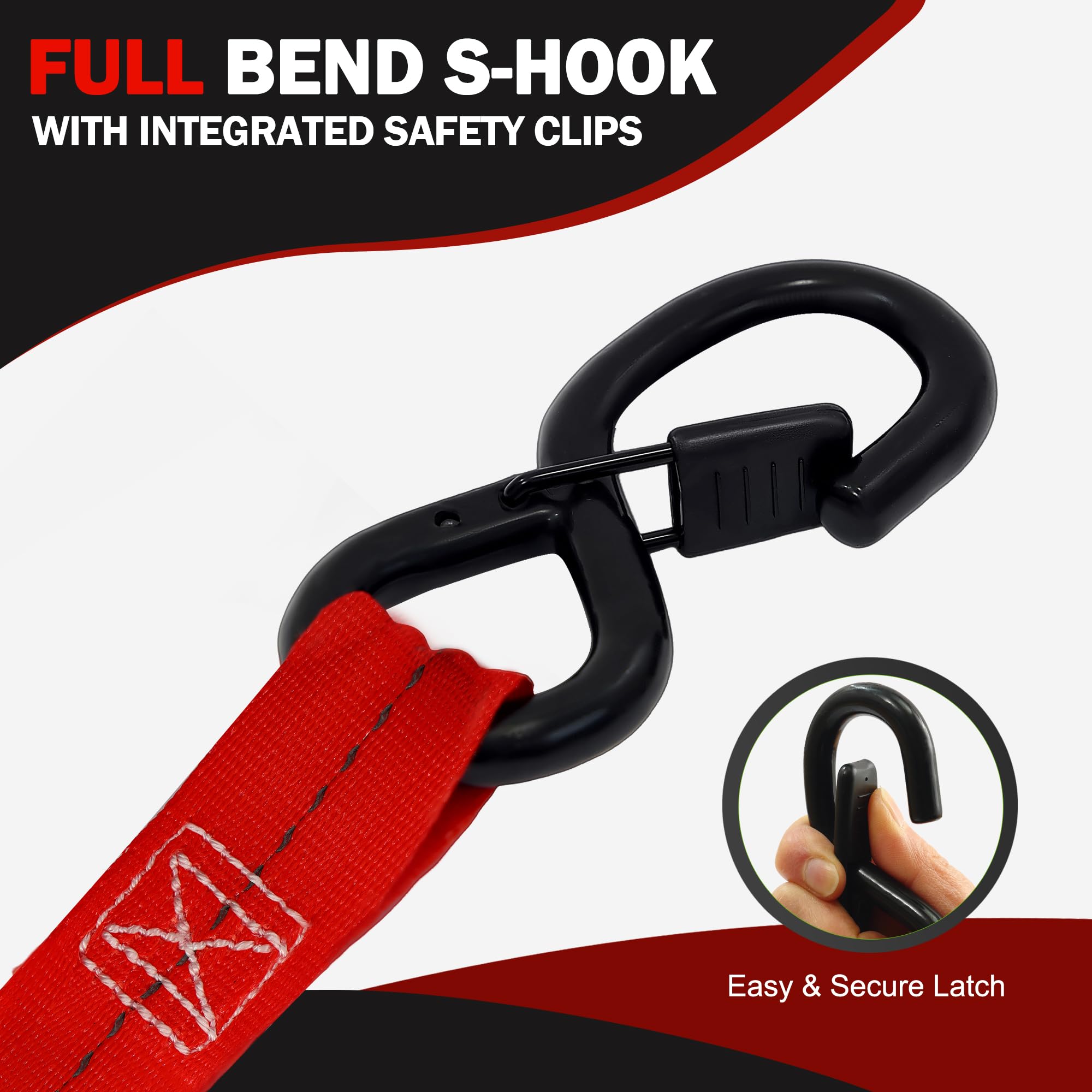 STARLEAPARTS retractable ratchet strap with coated S-hook protecting surfaces during securing.