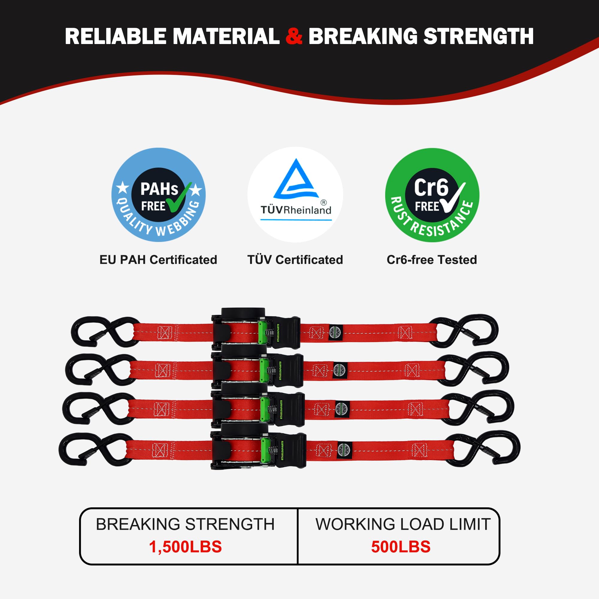 STARLEAPARTS retractable ratchet strap soft-handle design reduces hand fatigue during use.