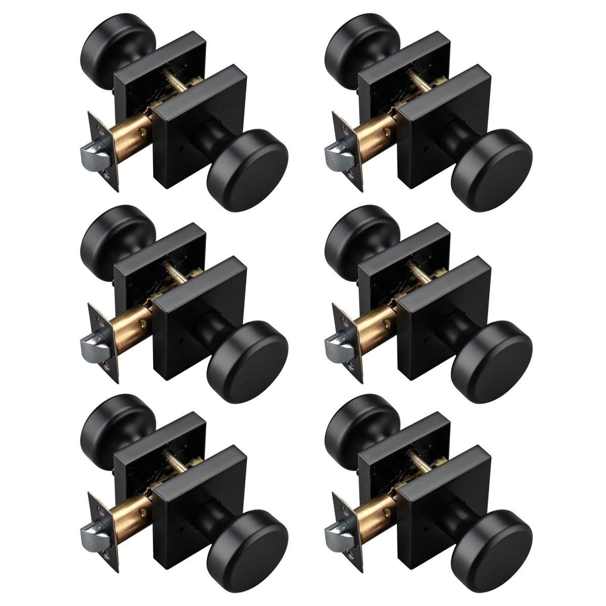STARPY 6-pack black door knobs with square rosette for modern interiors