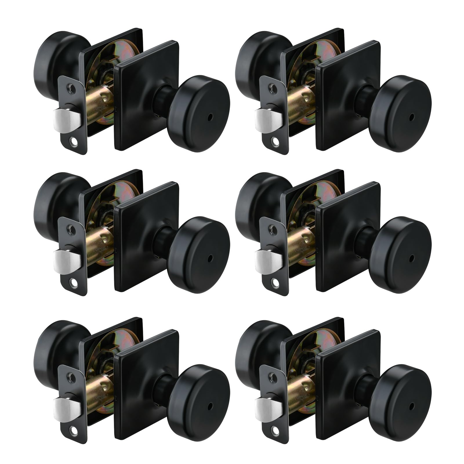 Starpy six-pack black door knobs with square rosette for a modern interior look
