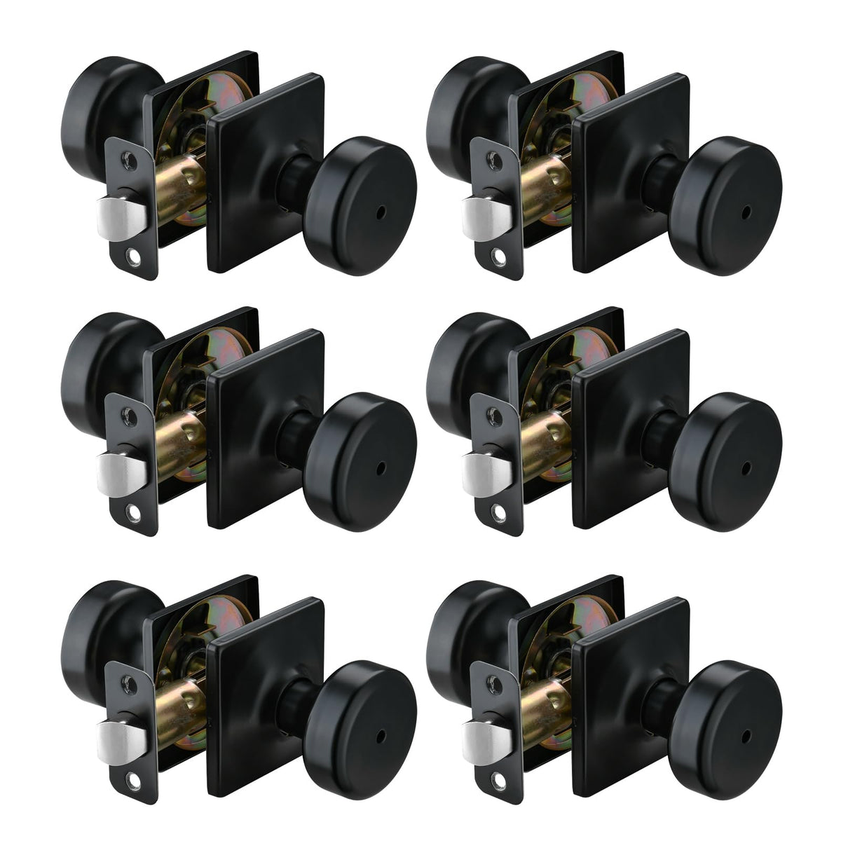 Starpy six-pack black door knobs with square rosette for a modern interior look