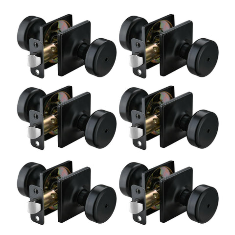 Starpy six-pack black door knobs with square rosette for a modern interior look