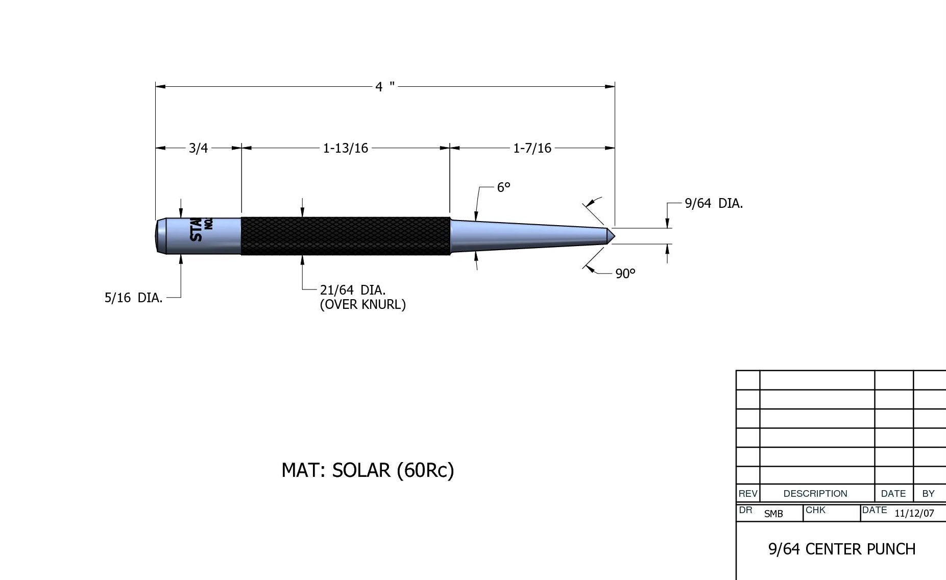 Starrett 117C hardened steel center punch ensures long lasting durability
