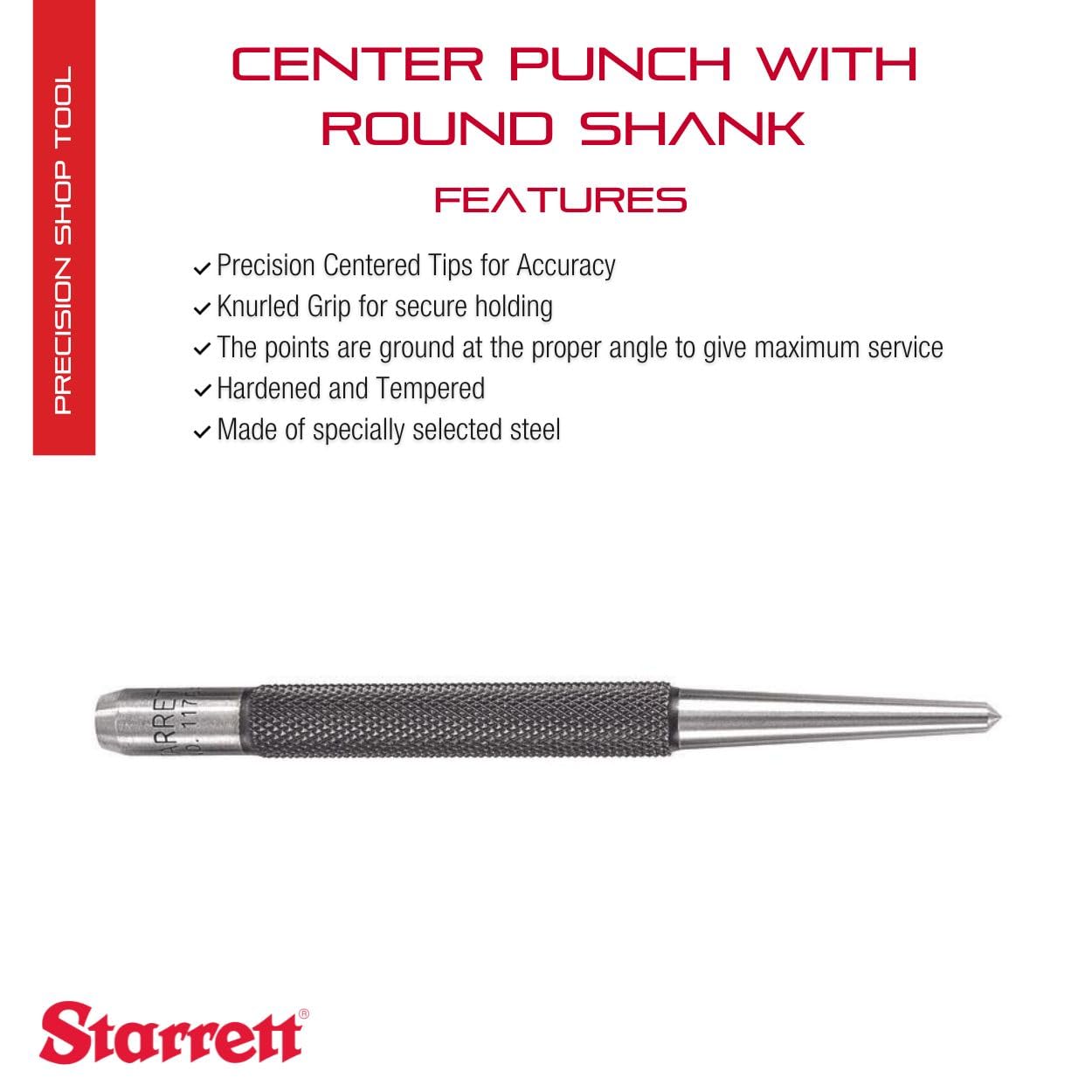 Starrett 117C center punch with knurled grip for precise control
