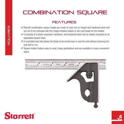 Starrett 11H-6-4R square side view highlighting sturdy cast iron heads and reliability.