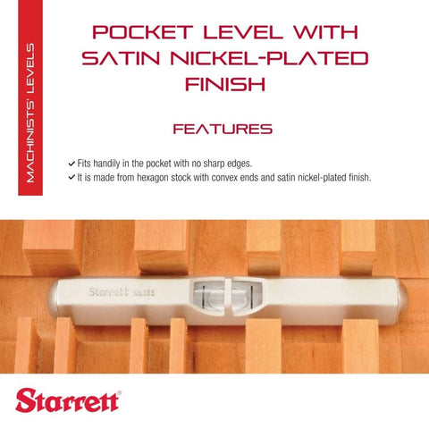 Starrett 135A pocket level hex stock convex ends for rugged workshop use.