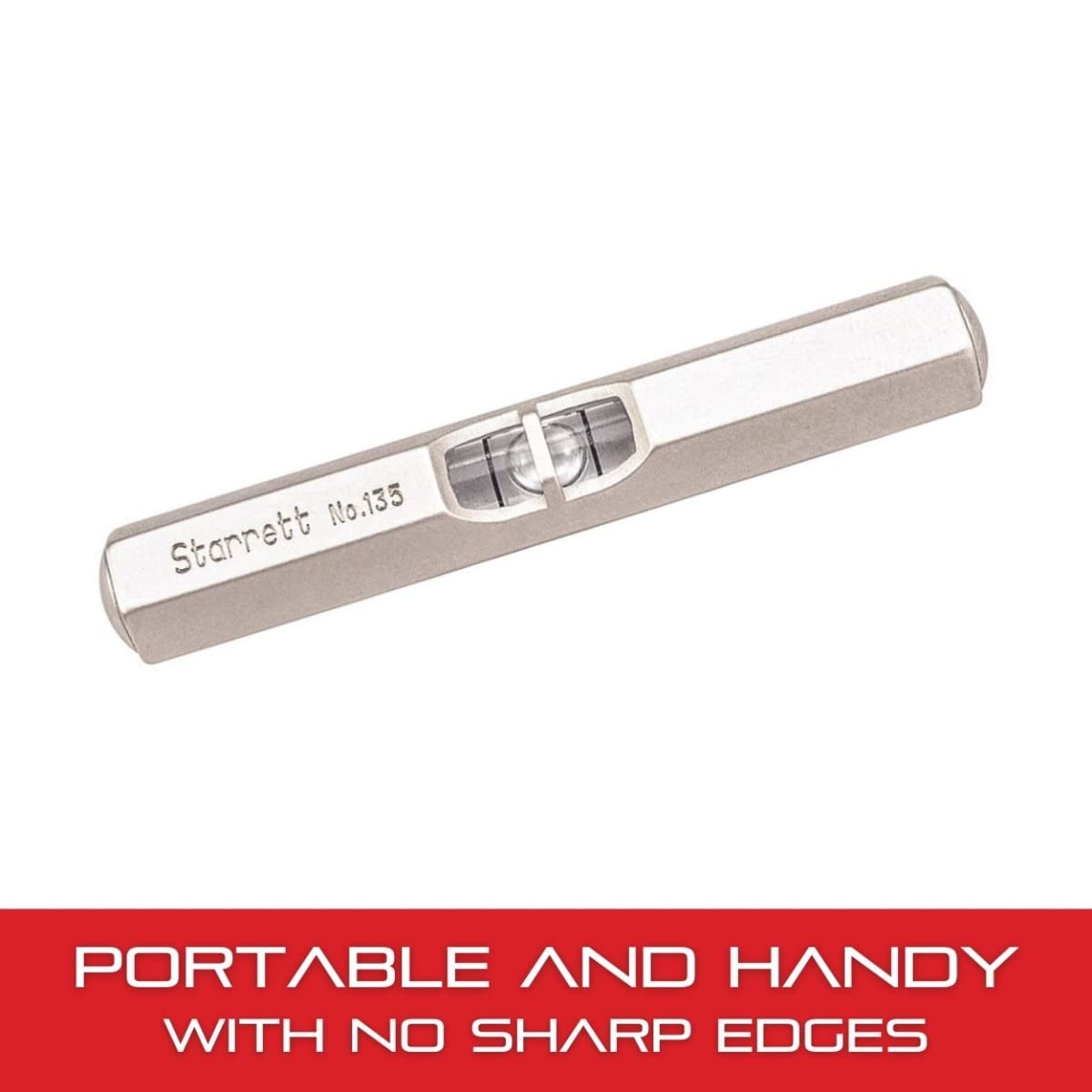 Starrett 135A satin nickel finish pocket level resists corrosion in busy shops.