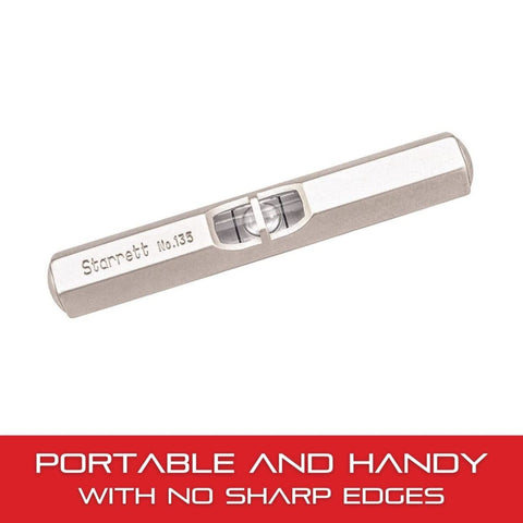 Starrett 135A satin nickel finish pocket level resists corrosion in busy shops.