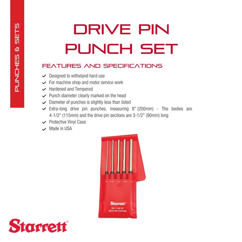 Starrett 248PC punches feature knurled grip for secure handling.