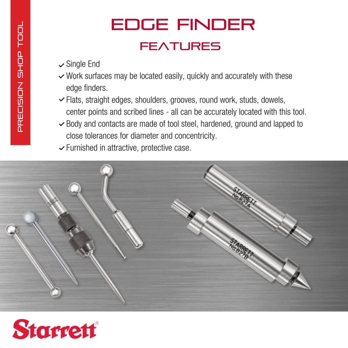 Starrett 827 Edge Finder tip with 0.200 in contact for precise locating.