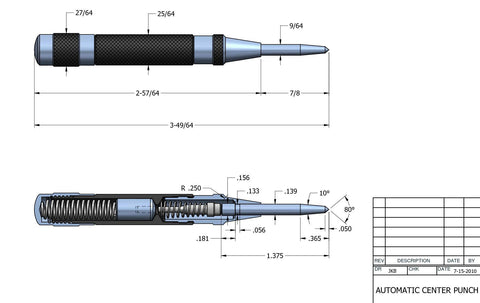 Starrett Automatic Center Punch shows adjustable cap for precise force control across materials.