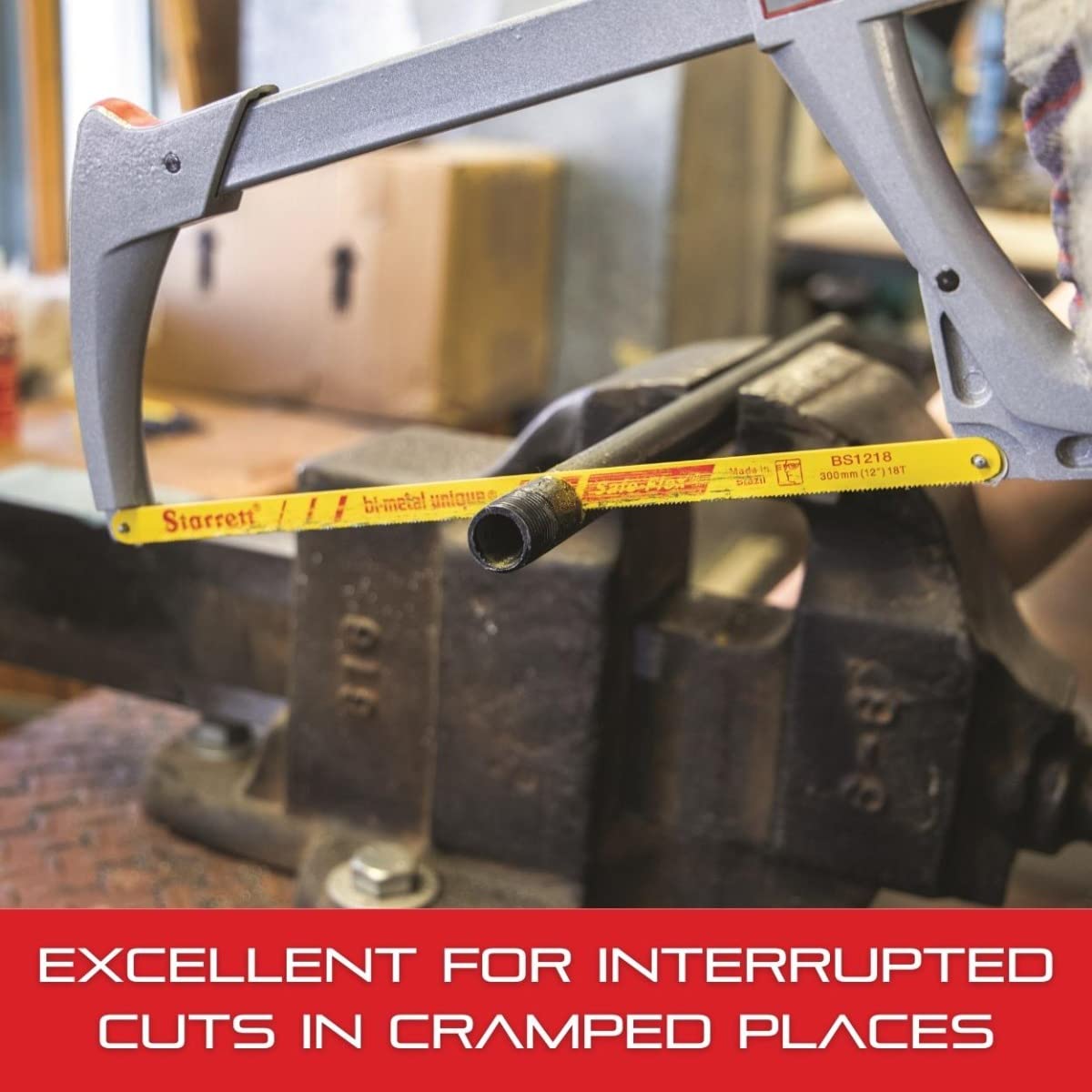 Starrett Bi-Metal Unique HSS Safe-Flex blade enduring bending stresses for tough materials