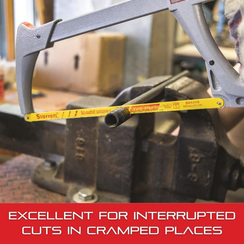 Starrett Bi-Metal Unique HSS Safe-Flex blade enduring bending stresses for tough materials
