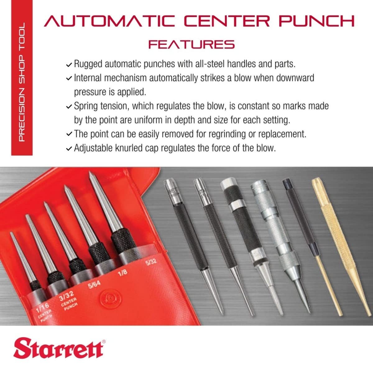 Center punch showing adjustable force cap for customizable marking depth.