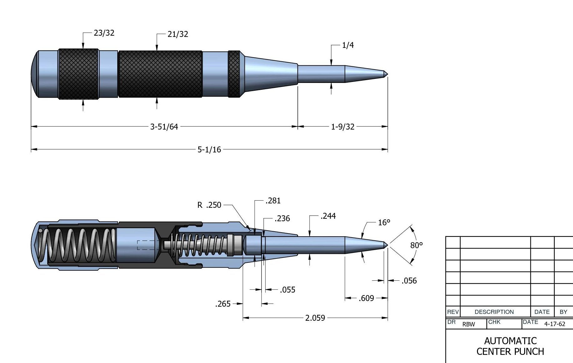 Starrett knurled-handle center punch emphasizes secure grip during marking tasks