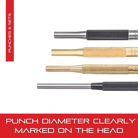 Starrett 1-8 inch drive pin punch featuring knurled grip for stable insertion.