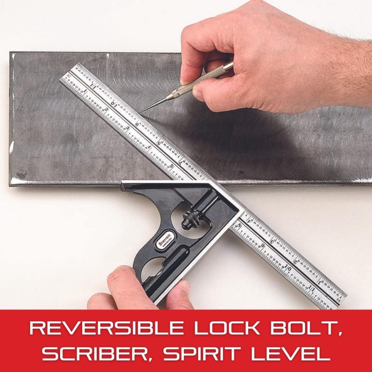 Starrett included scriber and spirit level ready for marking and leveling tasks.