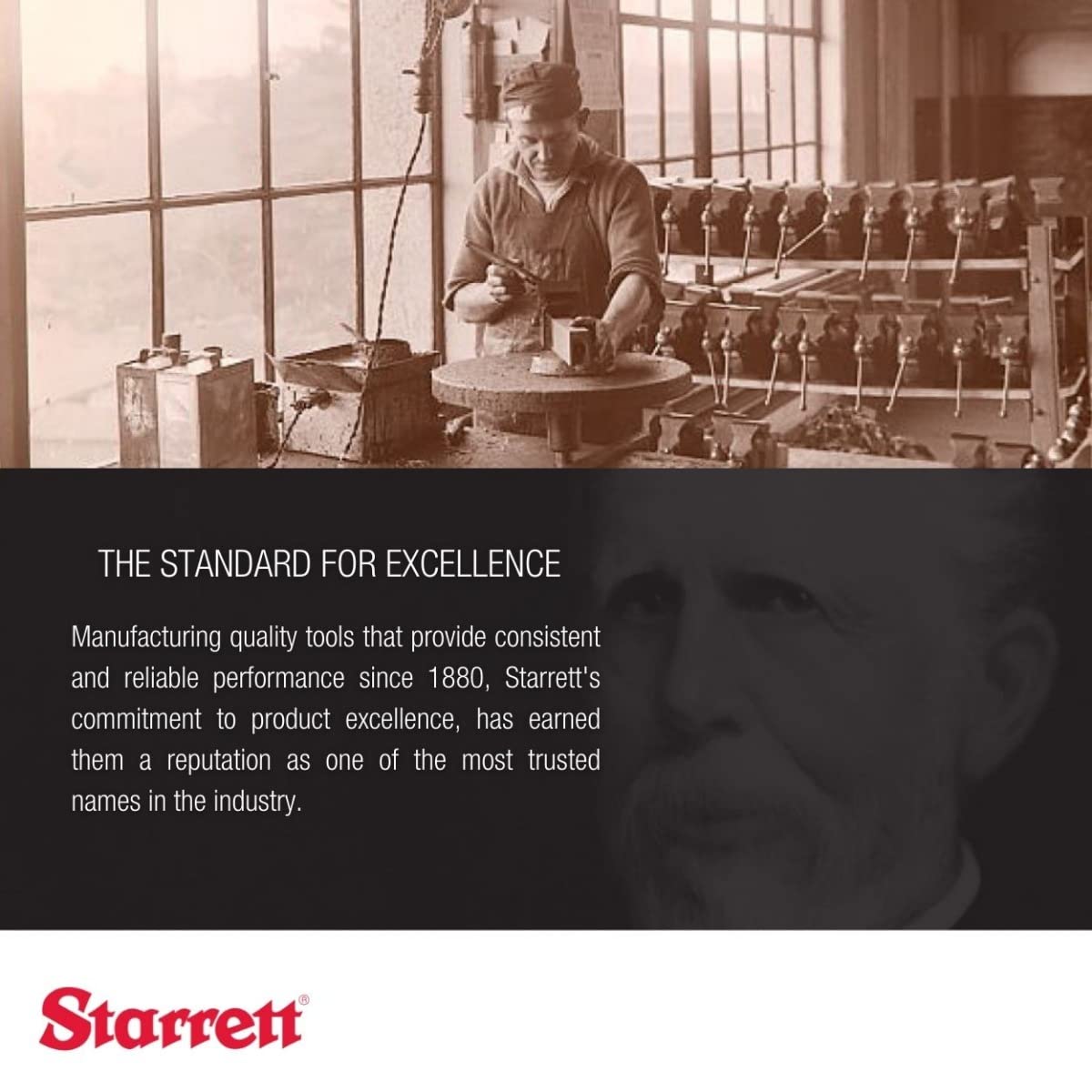 Starrett USA-made badge indicating heritage of quality.