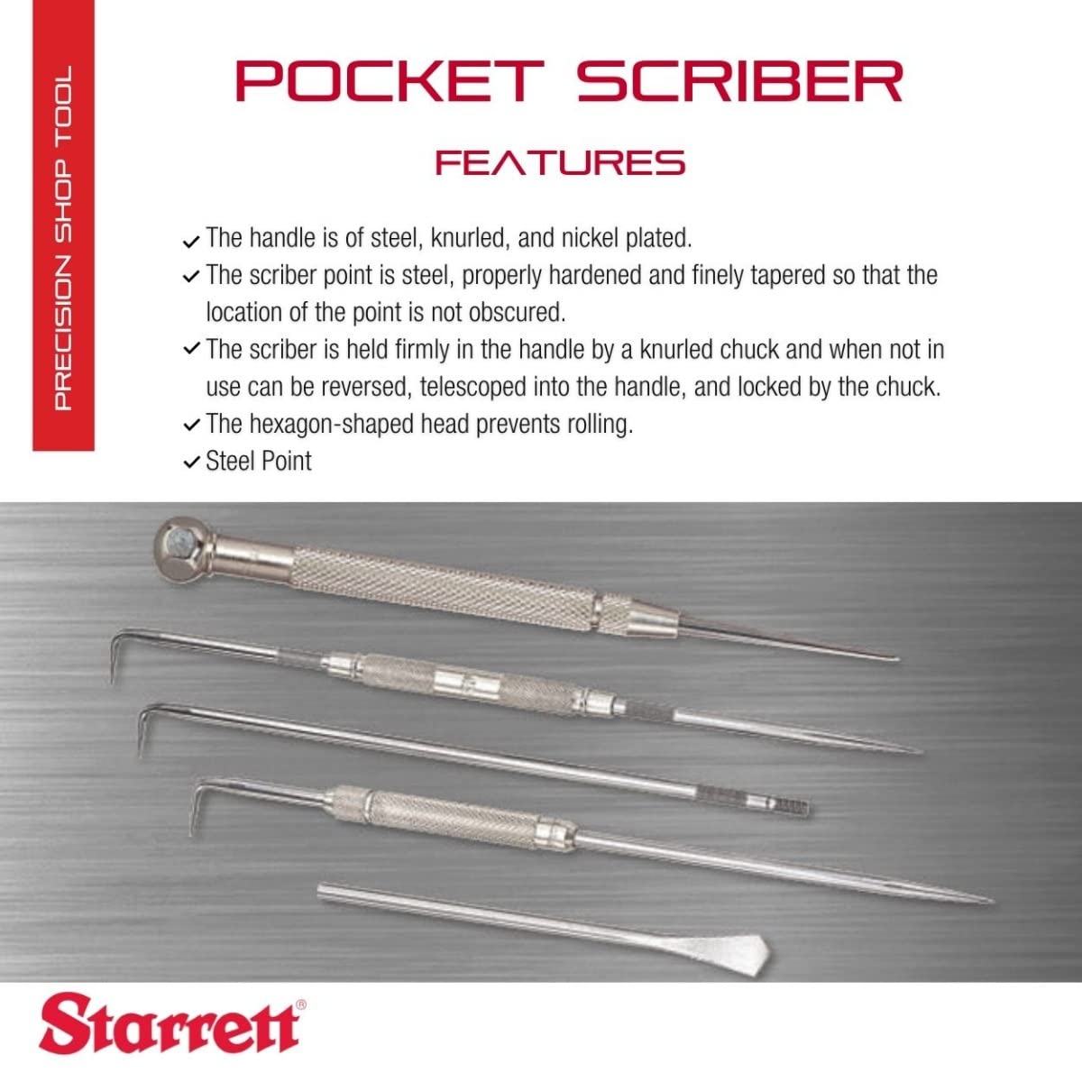 Starrett Pocket Scriber showing knurled chuck for secure marking control.